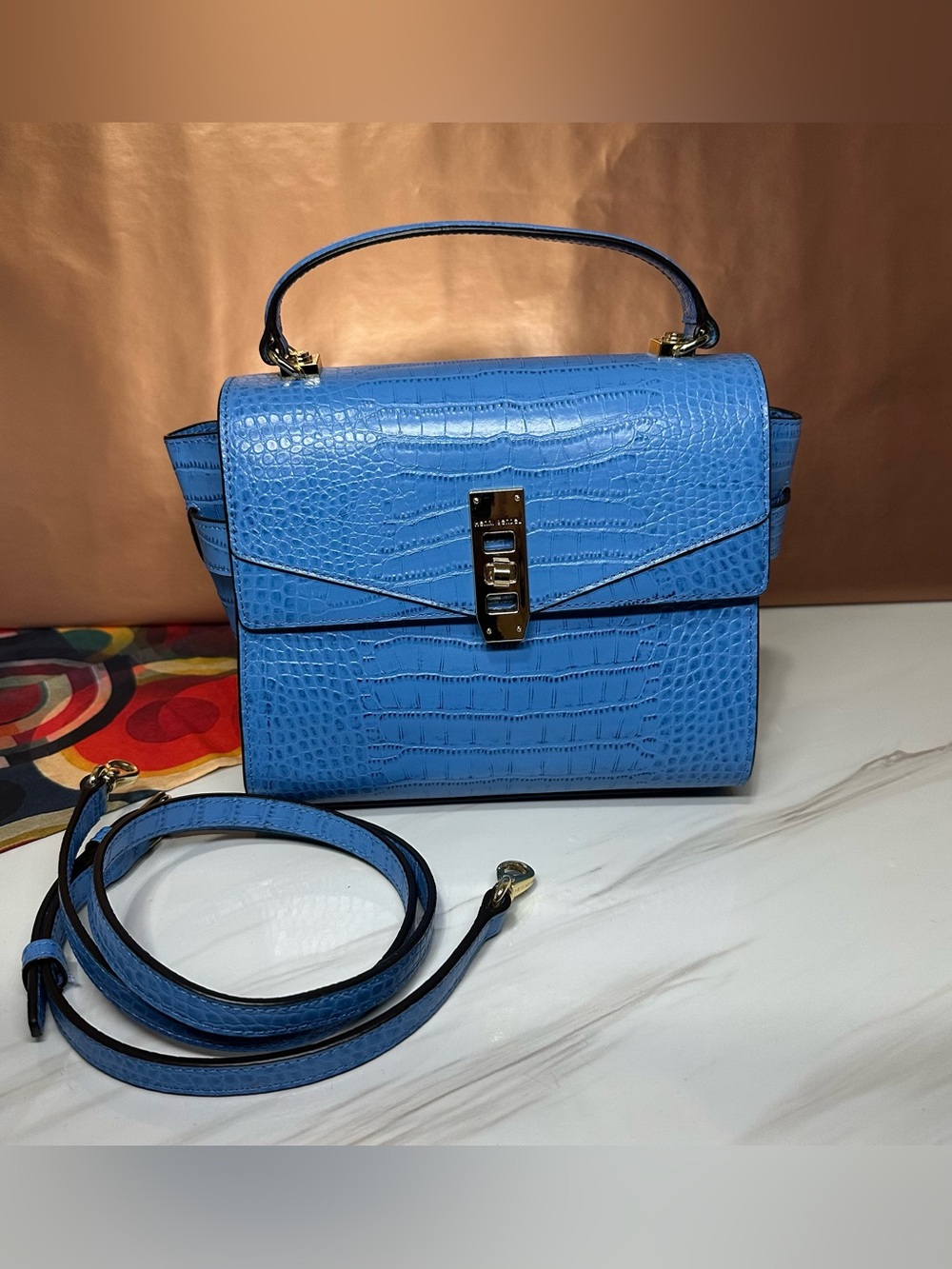 Henri Bendel Mini Uptown Satchel Blue Croc - Picture 4 of 10